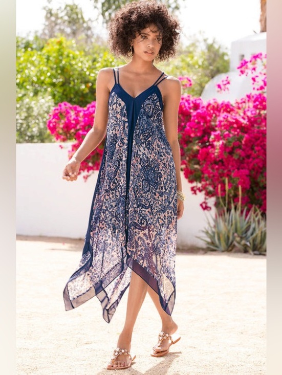 Boston Proper Dresses & Skirts - Boston Proper Boho, handkerchief hem, beachy Paisley Midi Dress NWOT